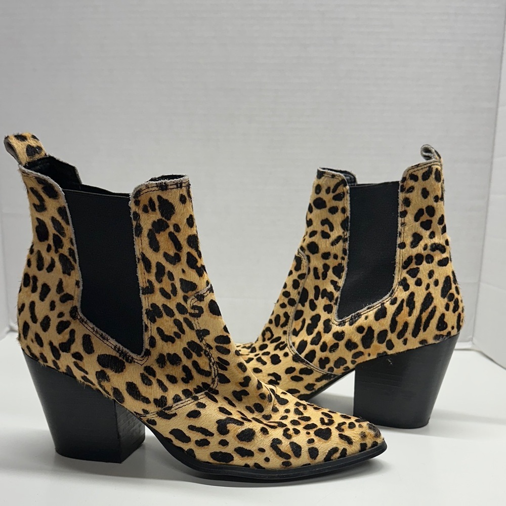 Steve Madden Patricia Heeled Ankle Boots Leopard Print Calf Hair Bootie Size 7.5 - Picture 10 of 11